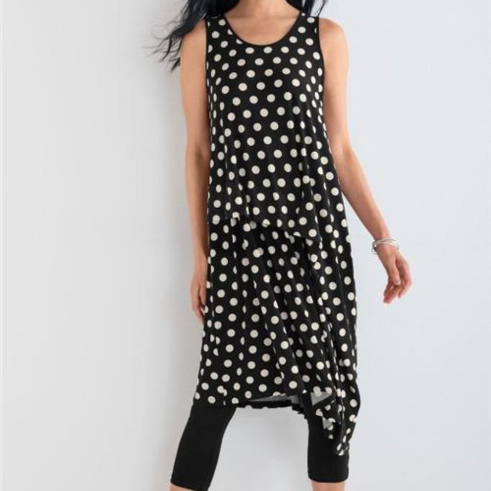 Polka Dot Jersey LUCY Dress w/Asymmetric Hem